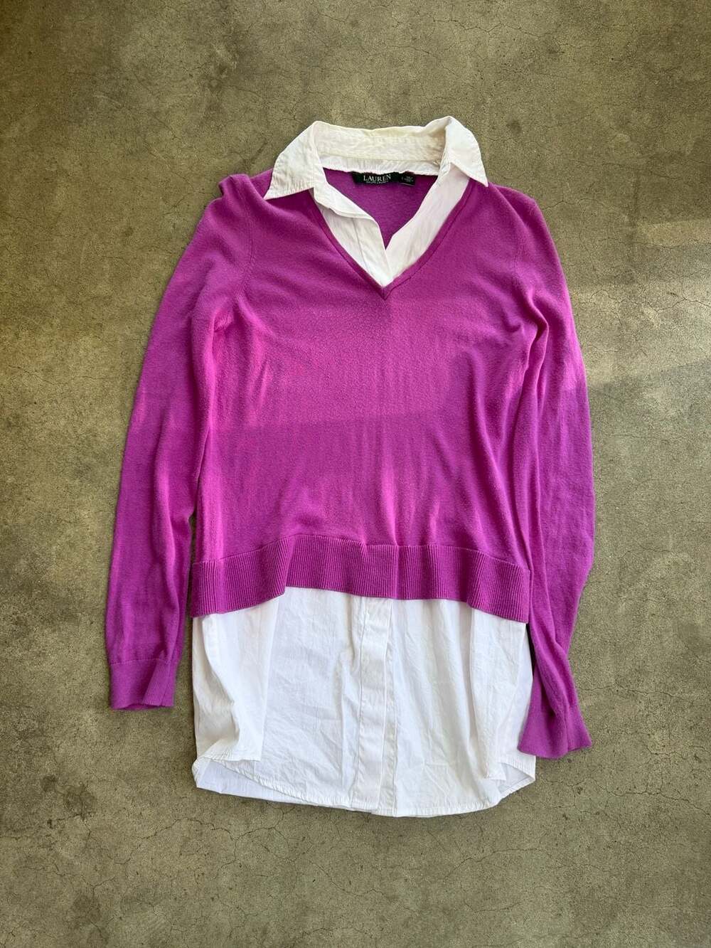 Lauren Ralph Lauren Purple Layered Look 2-in-1 V-Neck Sweater Size S